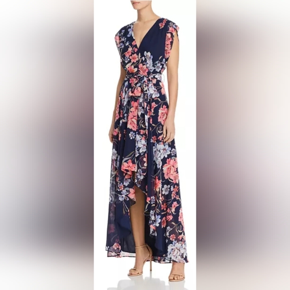 Eliza J Obi Floral Print High/Low Dress NWT Size 8 Blue & Pink - Picture 1 of 5